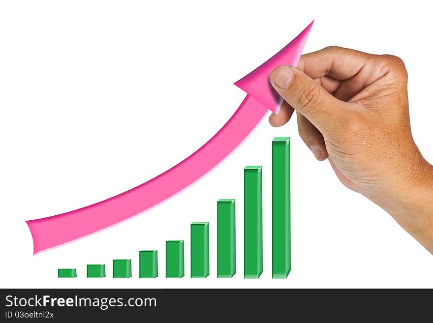 Hand raise the arrow over graph. Hand raise the arrow over graph