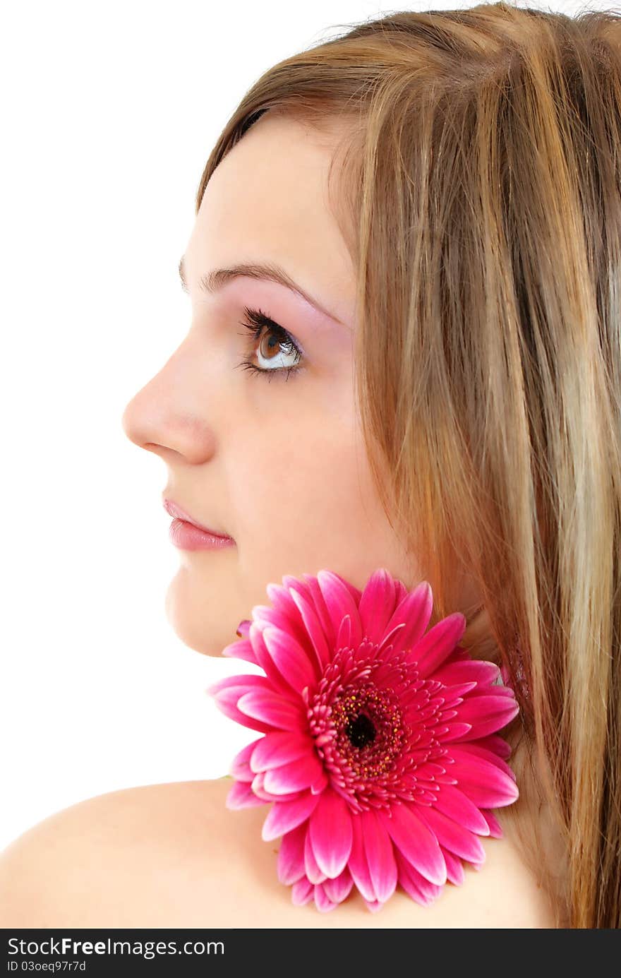 Attractive smiling woman portrait on white background