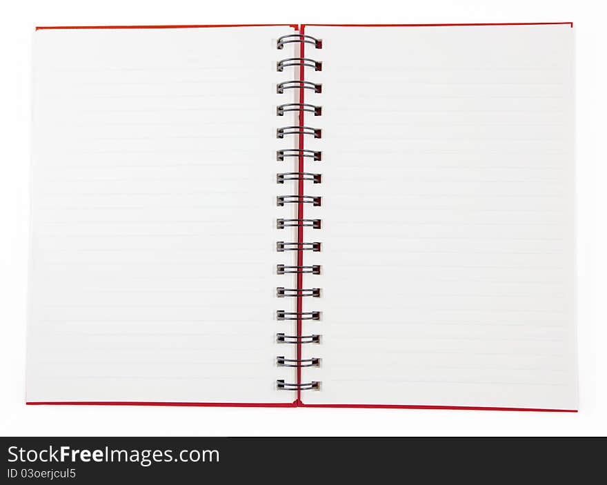 Red blank notebook on white background