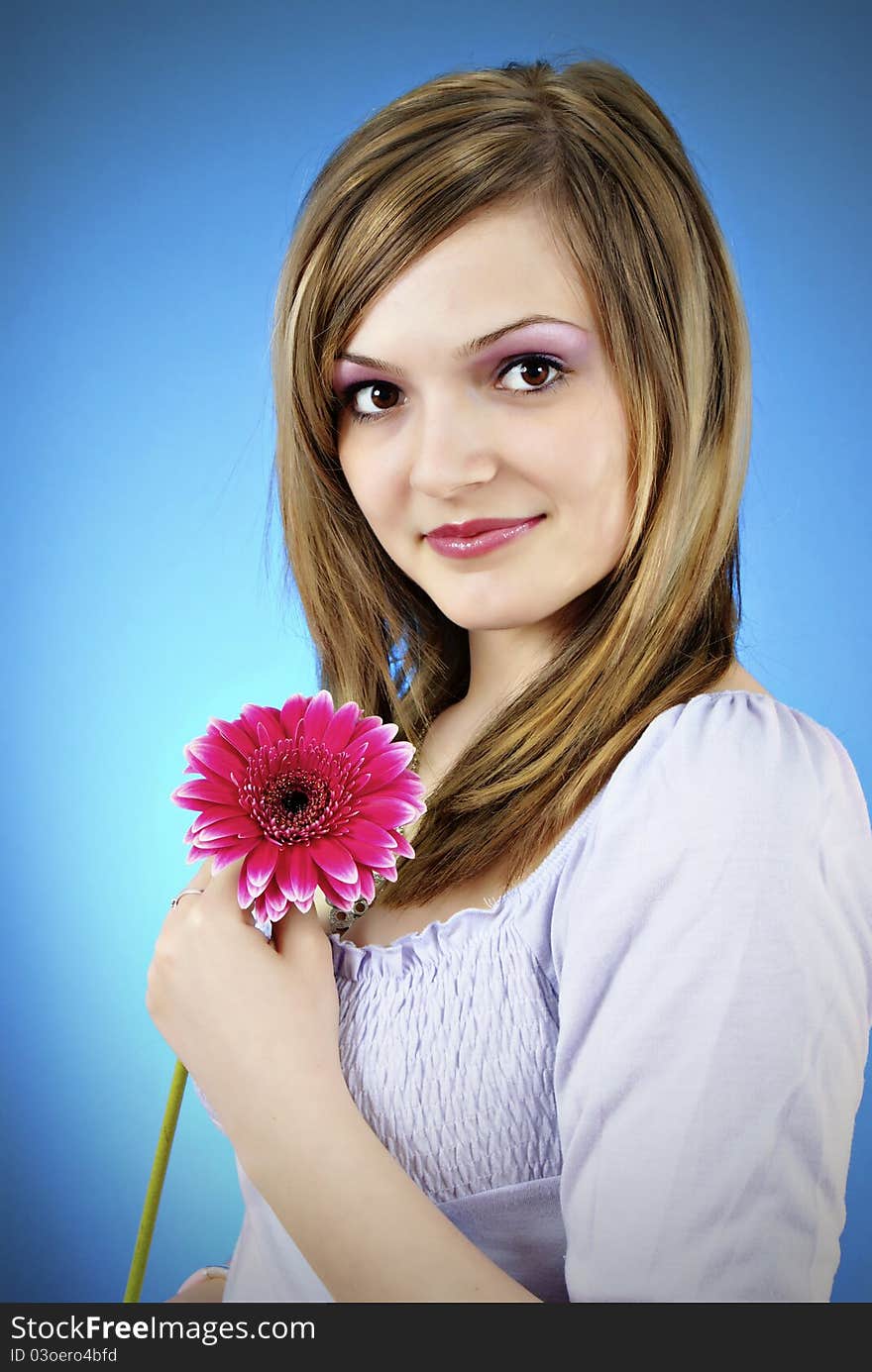 Attractive smiling woman portrait on white background