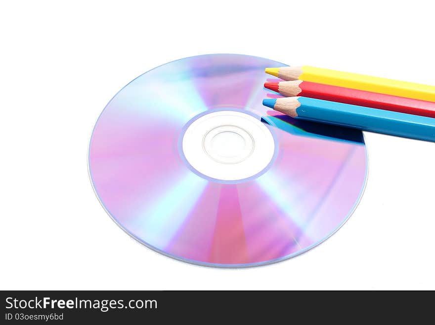 Color pencils on disc - isolated