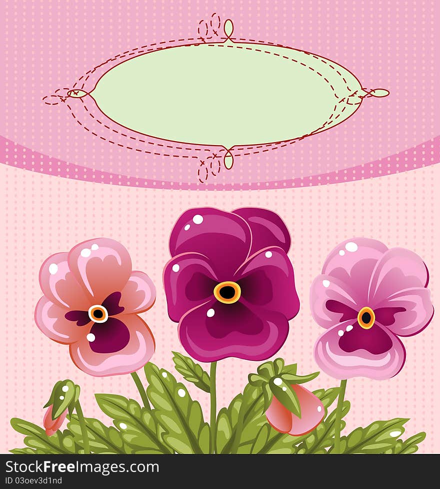 Romantic floral card with vintage pansy. Romantic floral card with vintage pansy