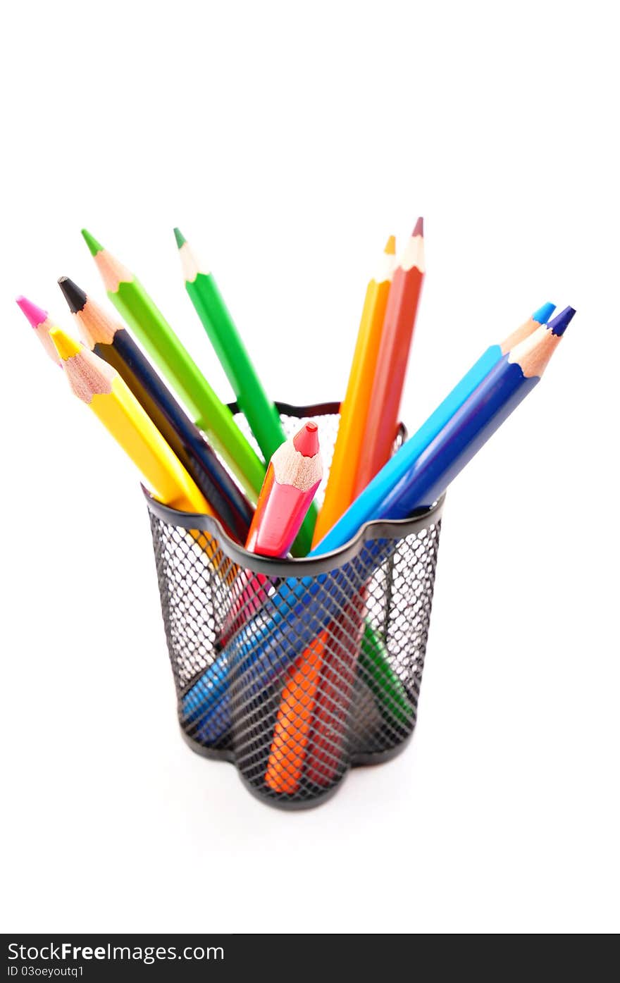 Various color pencils isolated on the white