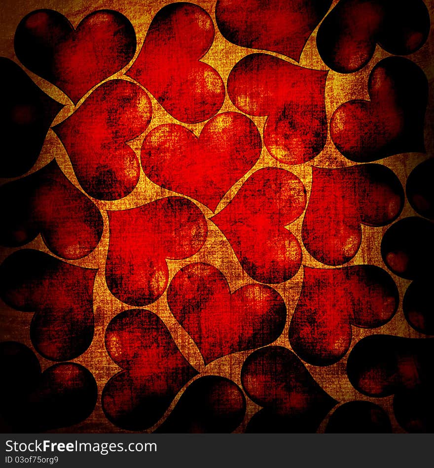 Red hearts on a grunge background