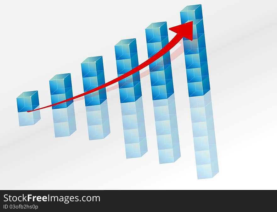 3d blue graph with arrow. 3d blue graph with arrow