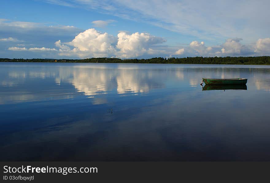 Forest lake , boat n lake, Karelian nature,karelian landscape. Forest lake , boat n lake, Karelian nature,karelian landscape