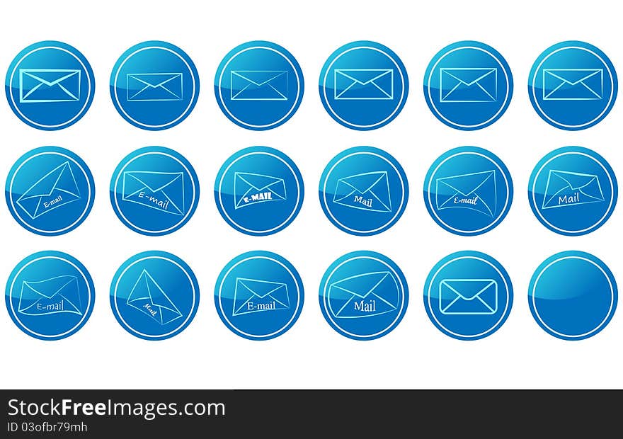 Set of blue envelope icons