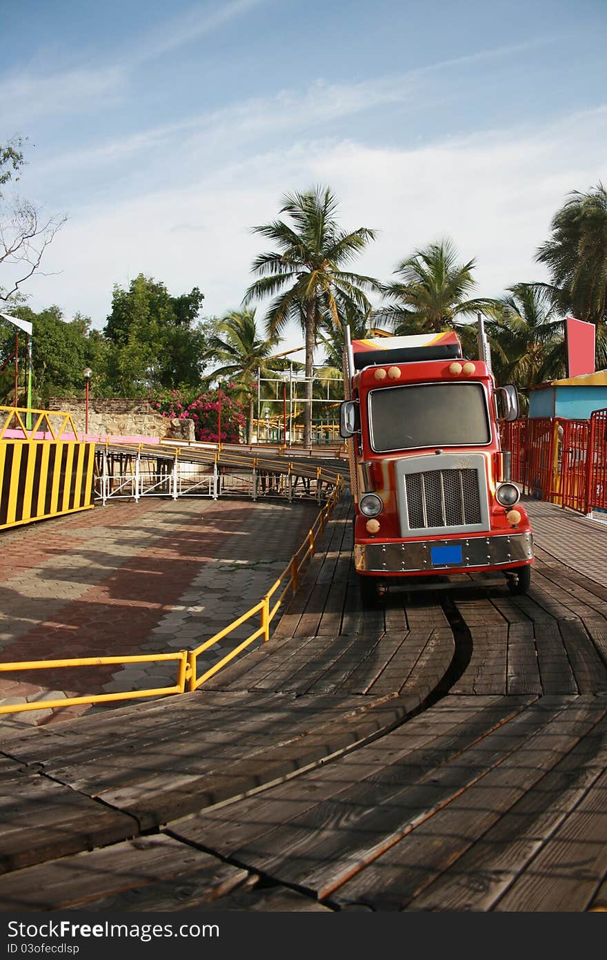 Crazy Bus Ride for Children In Amusement Park