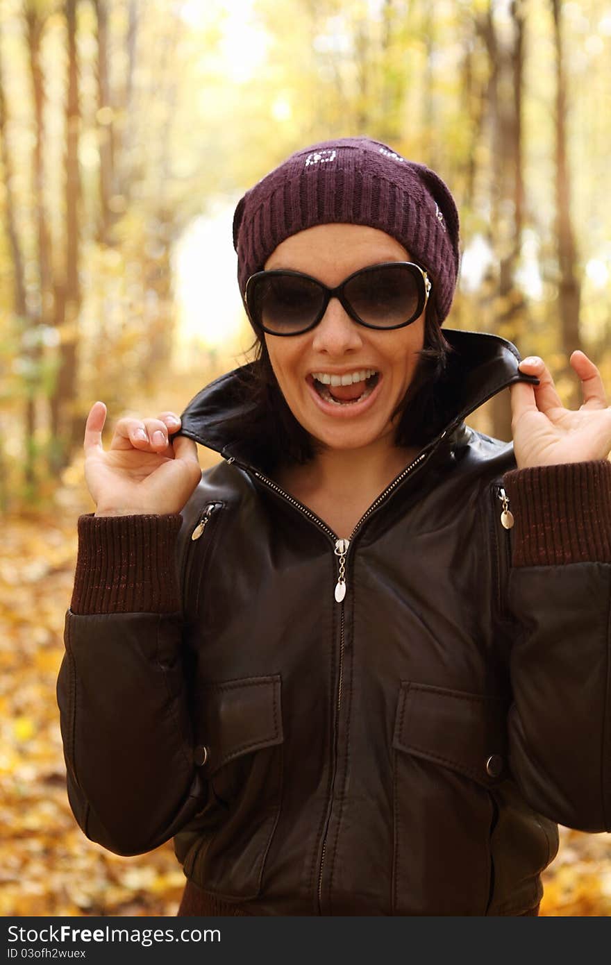 Young Attractive Woman In Autumn Park