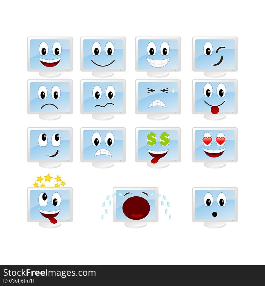 Set of monitors-emoticons. Vector illustration, isolated on a white. Set of monitors-emoticons. Vector illustration, isolated on a white.