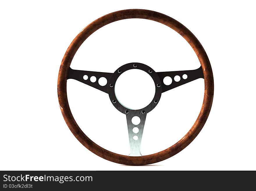 Old retro Steering wheel ioslated on white background