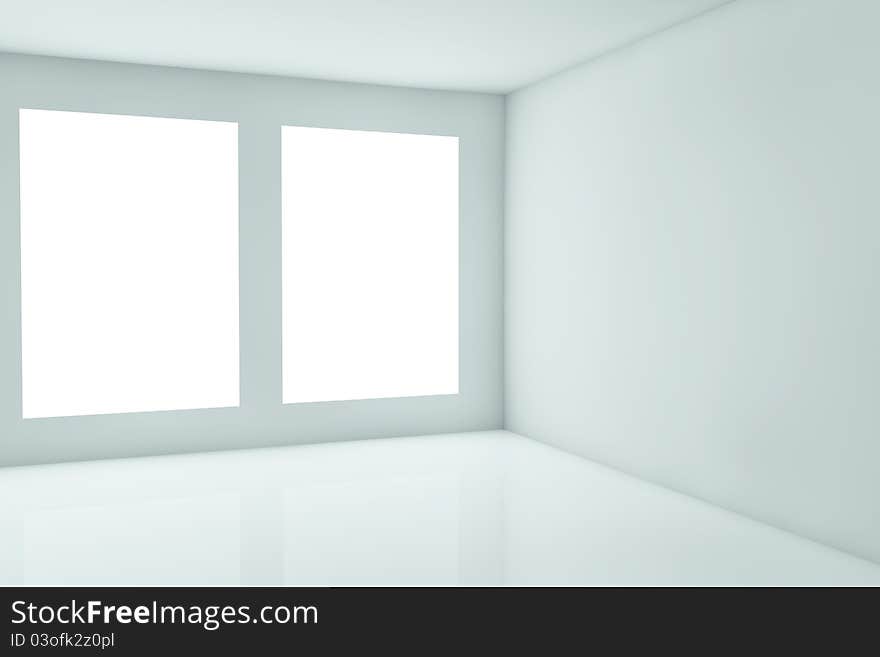 3d rendering of a corner with windows