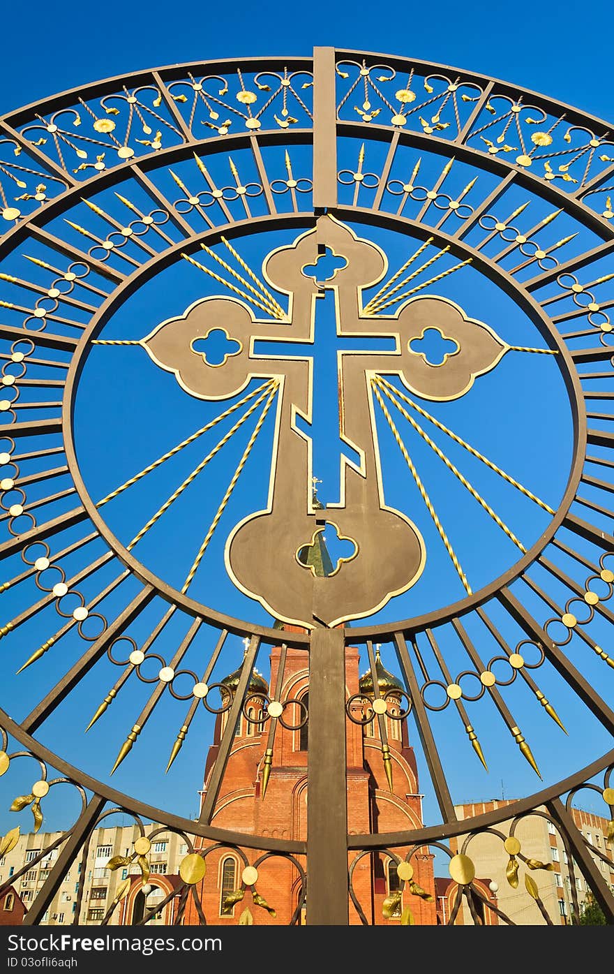 The church against the blue sky. Summer blue sky Orthodox Church