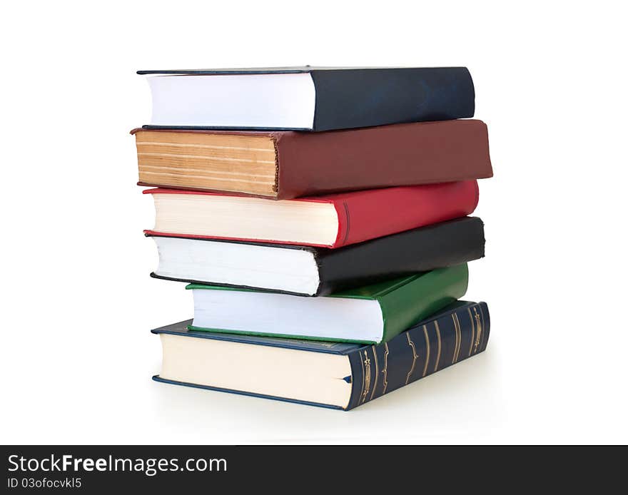 Stack of books on a white background