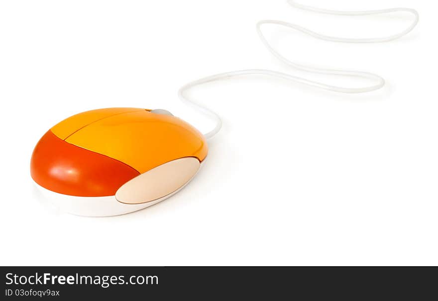 Orange computer mouse on a white background