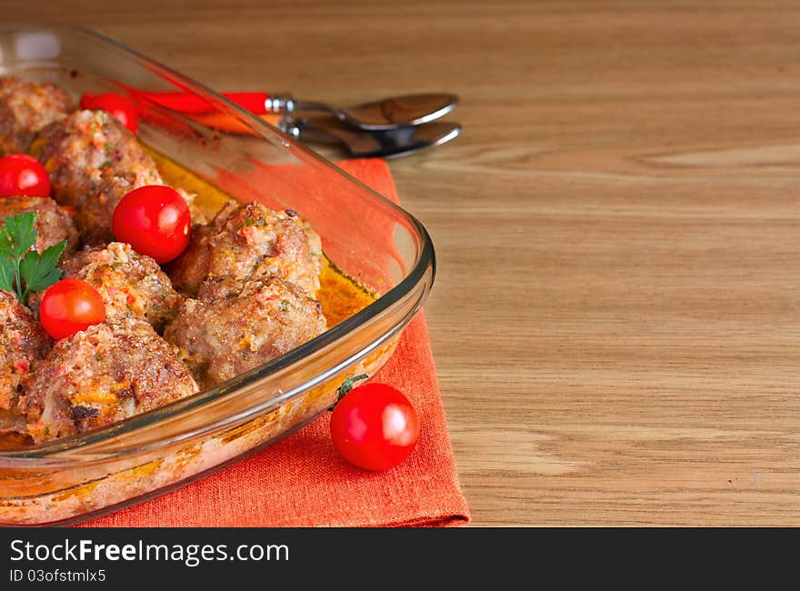 Meatballs in a glass pan