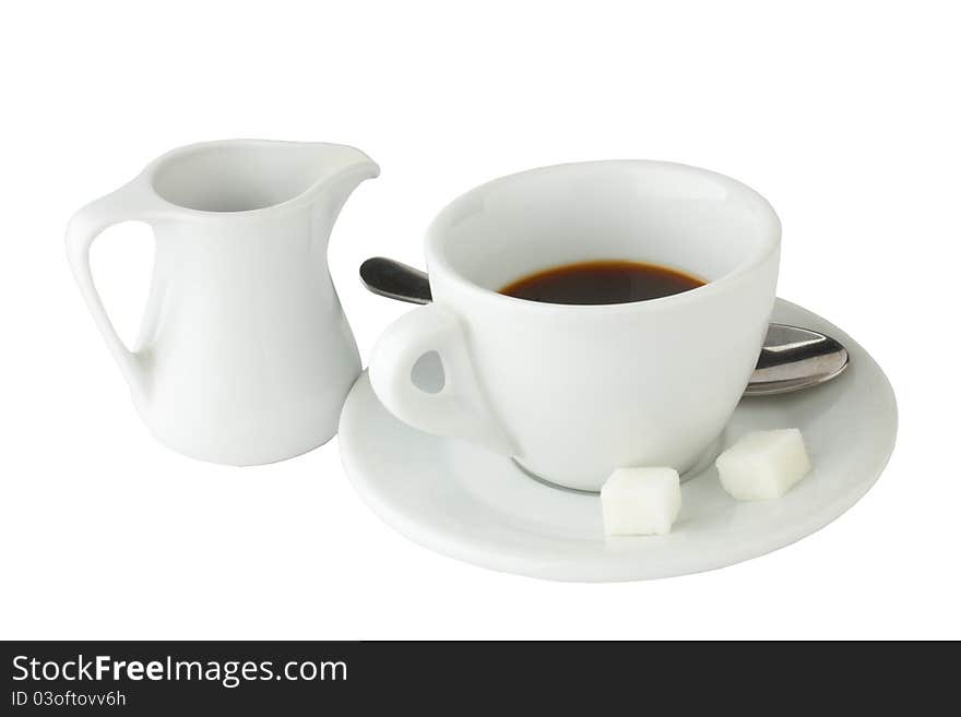 A cup of Espresso coffee with milk isolated over white. A cup of Espresso coffee with milk isolated over white