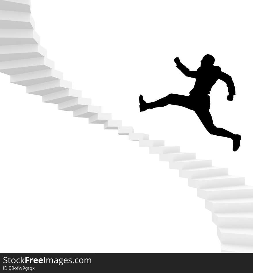 Man runing up stairs to succes.