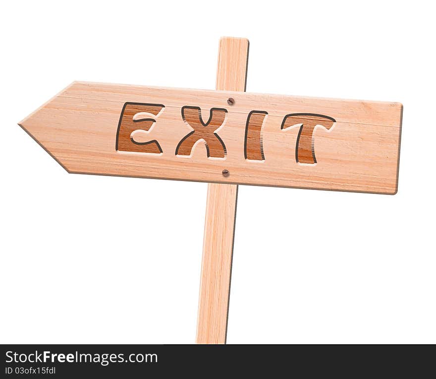 Wood exit arrow signisolated, clipping path.