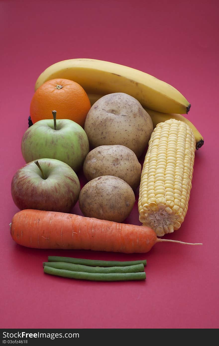 A collection of simple fruit and vegetables, part of your five a days