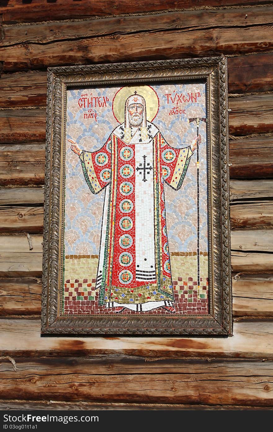 Icon on the wooden wall