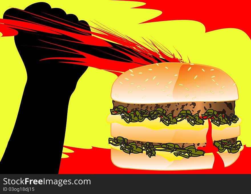 Abstract illustration of burger ripped by a knife. Abstract illustration of burger ripped by a knife