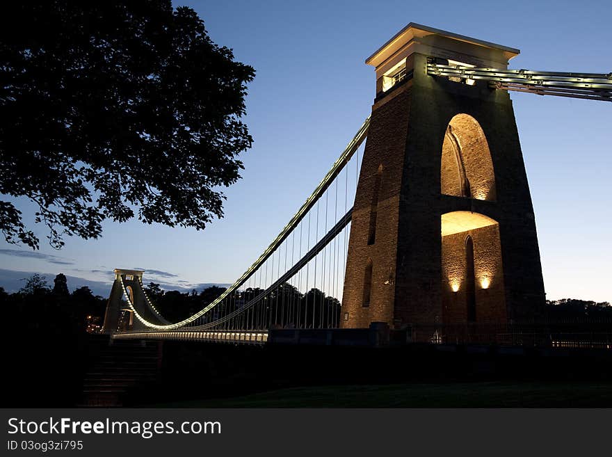 Clifton Suspension Bridge by Brunel, Illuminated at Night, Bristol, England, UK