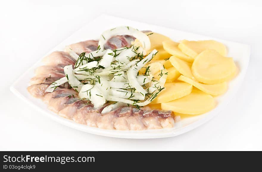 Salted Herring Slices With Boiled Potato