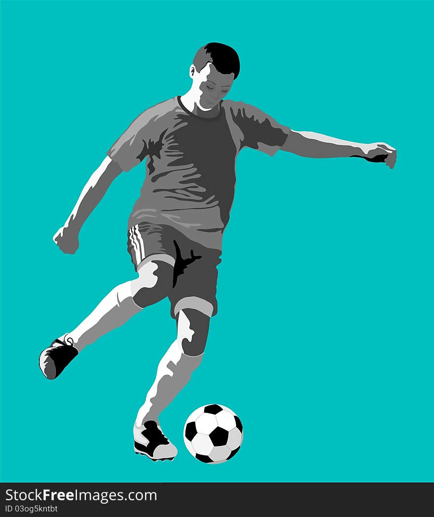 Soccer player silhouette and ball, vector illustration