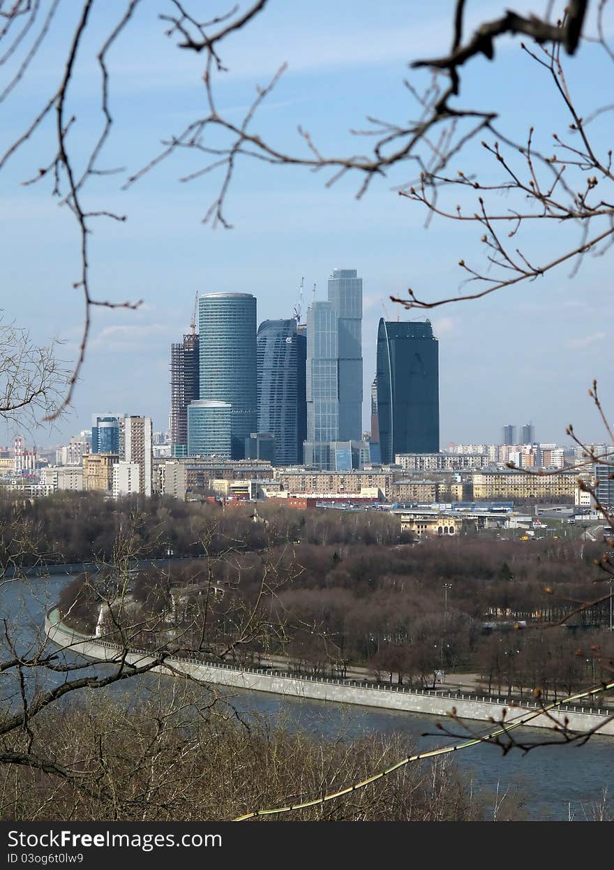 View of the skyscrapers in Moscow from Sparrow Hills. View of the skyscrapers in Moscow from Sparrow Hills