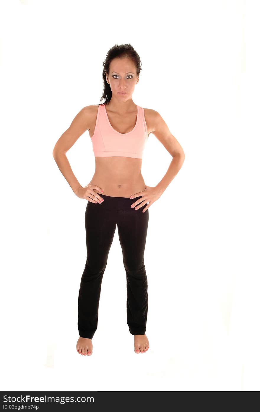 Woman in exercise outfit.