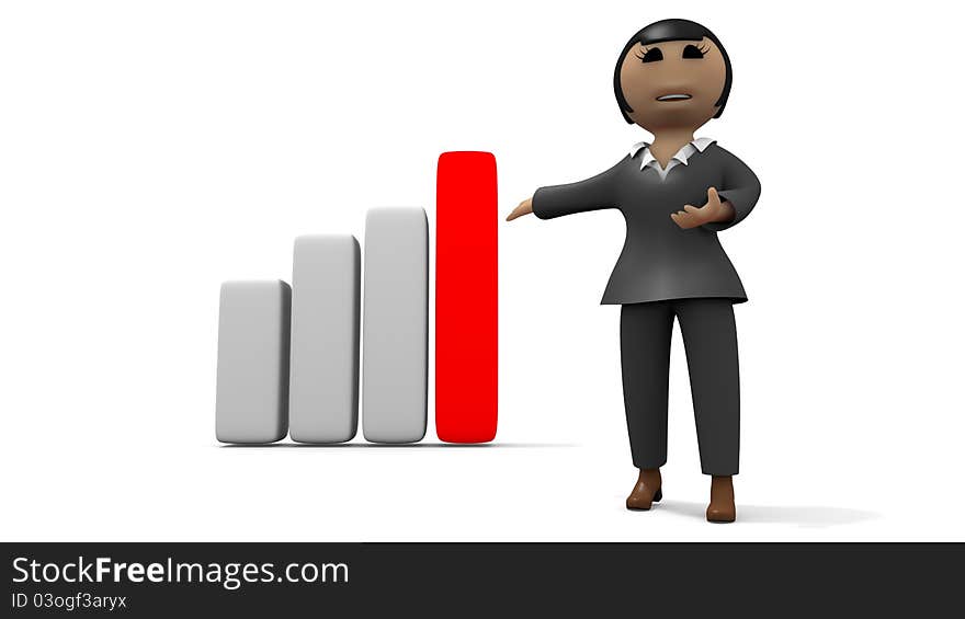 Little Business Cartoon Woman pointing out graph. Little Business Cartoon Woman pointing out graph.