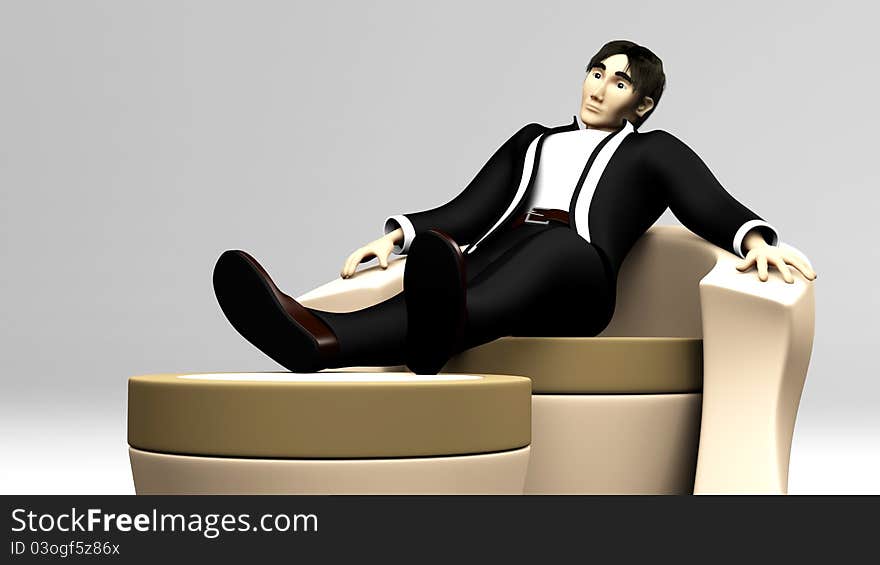 Business man sitting back on chair and pondering about possibilities in business endeavors. Business man sitting back on chair and pondering about possibilities in business endeavors.