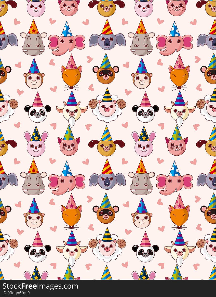 Cartoon Party Animal head seamless pattern,vector,illustration