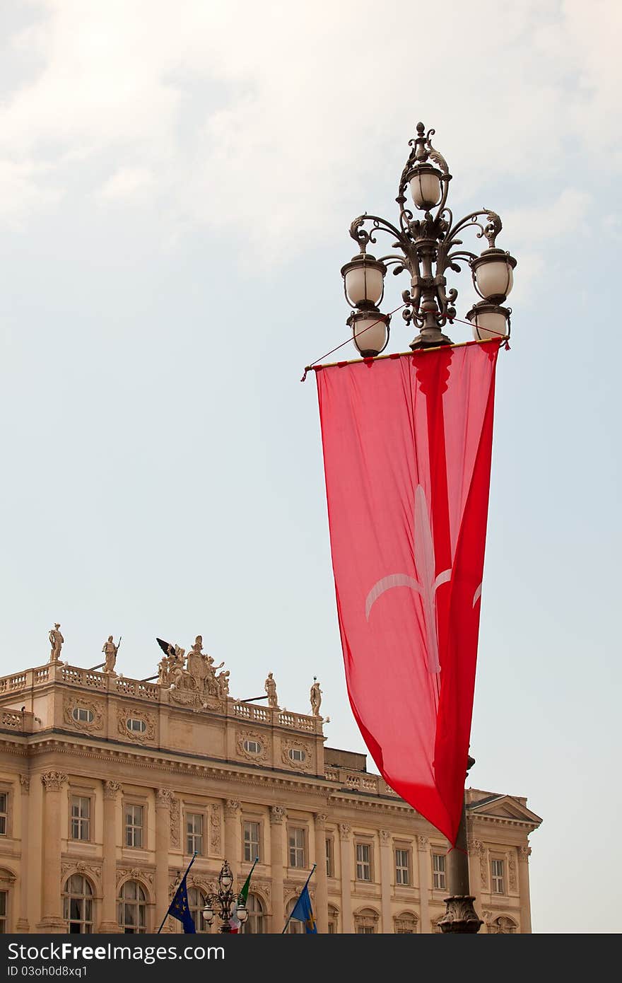 Trieste's gonfalon on a street light