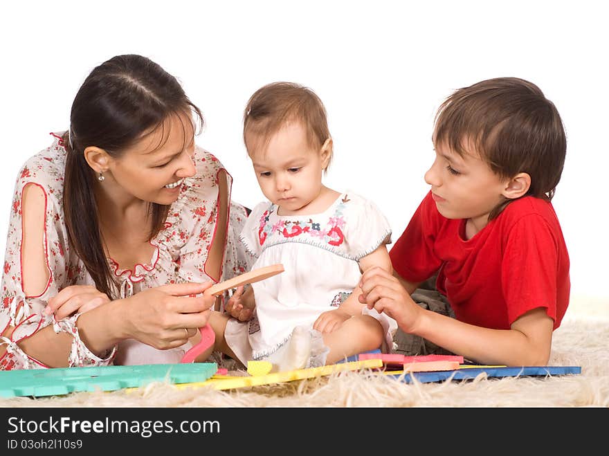 Portrait of a mom with children on white. Portrait of a mom with children on white