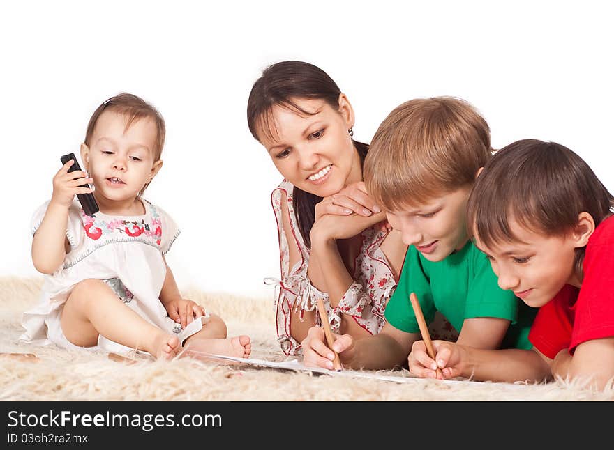 Family of a four on carpet