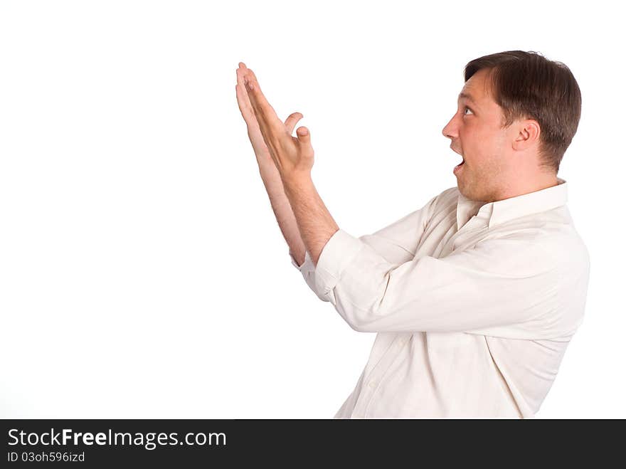 Portrait of a cute young man posing on white. Portrait of a cute young man posing on white