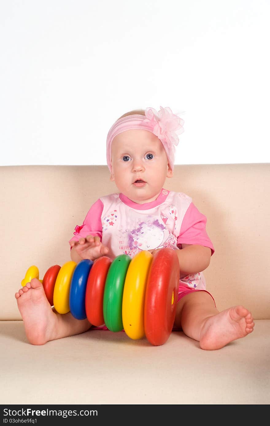 Portrait of a cute baby on a sofa. Portrait of a cute baby on a sofa