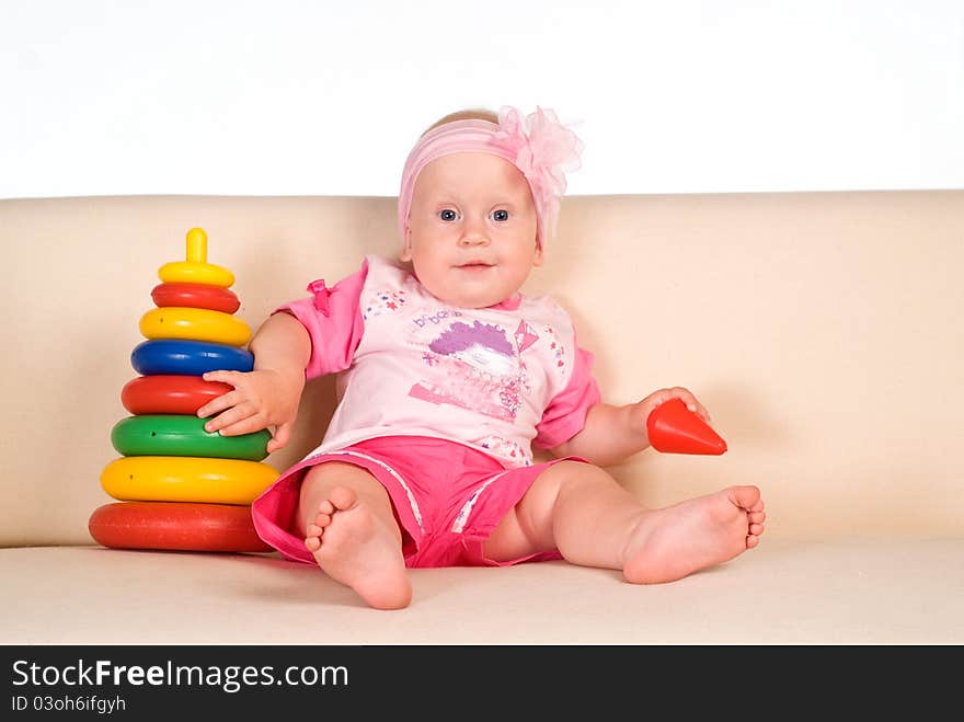 Portrait of a cute baby on a white. Portrait of a cute baby on a white