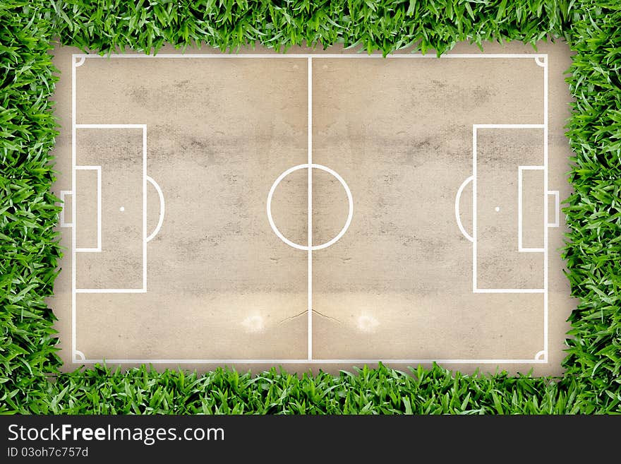 Soccer field pattern on grunge paper background in the green grass frame