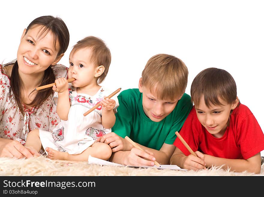 Family of a four on carpet