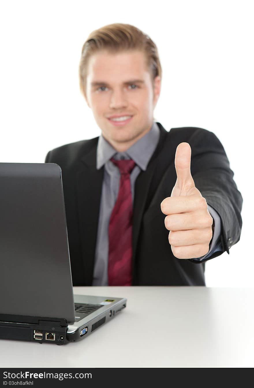 Blond businessman with thumb up. Blond businessman with thumb up