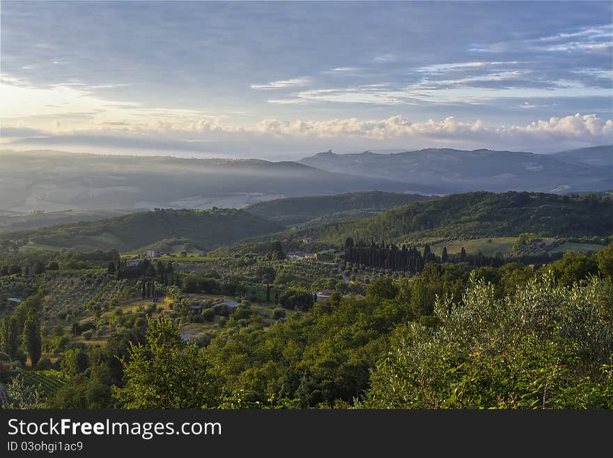 The Countryside in Tuscany, Italy early in Morning