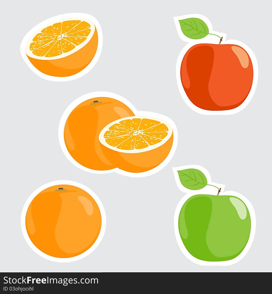 Vector illustration of ripe fruits (orange, apples)