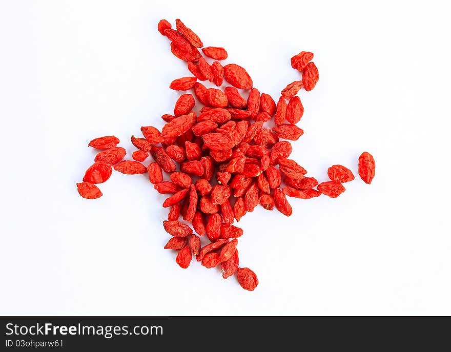 Selected Chinese wolfberry (big size and dried) on a white background.