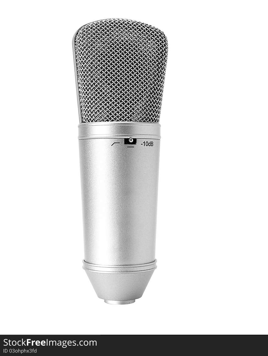 A recording studio microphone isolated white background with clipping path. A recording studio microphone isolated white background with clipping path