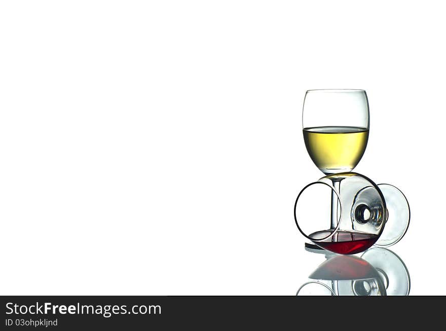 White and red wine isolated on white