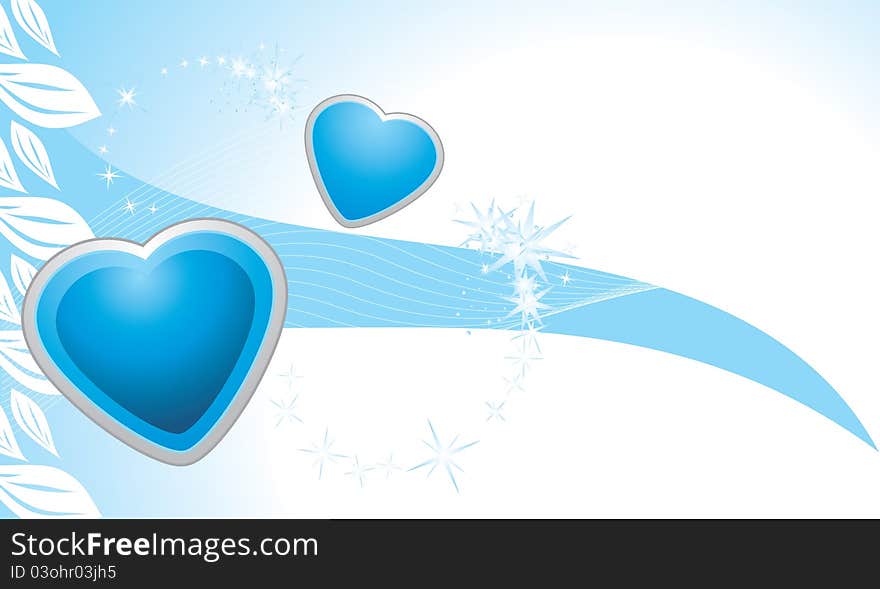 Blue Hearts On The Abstract Background. Banner