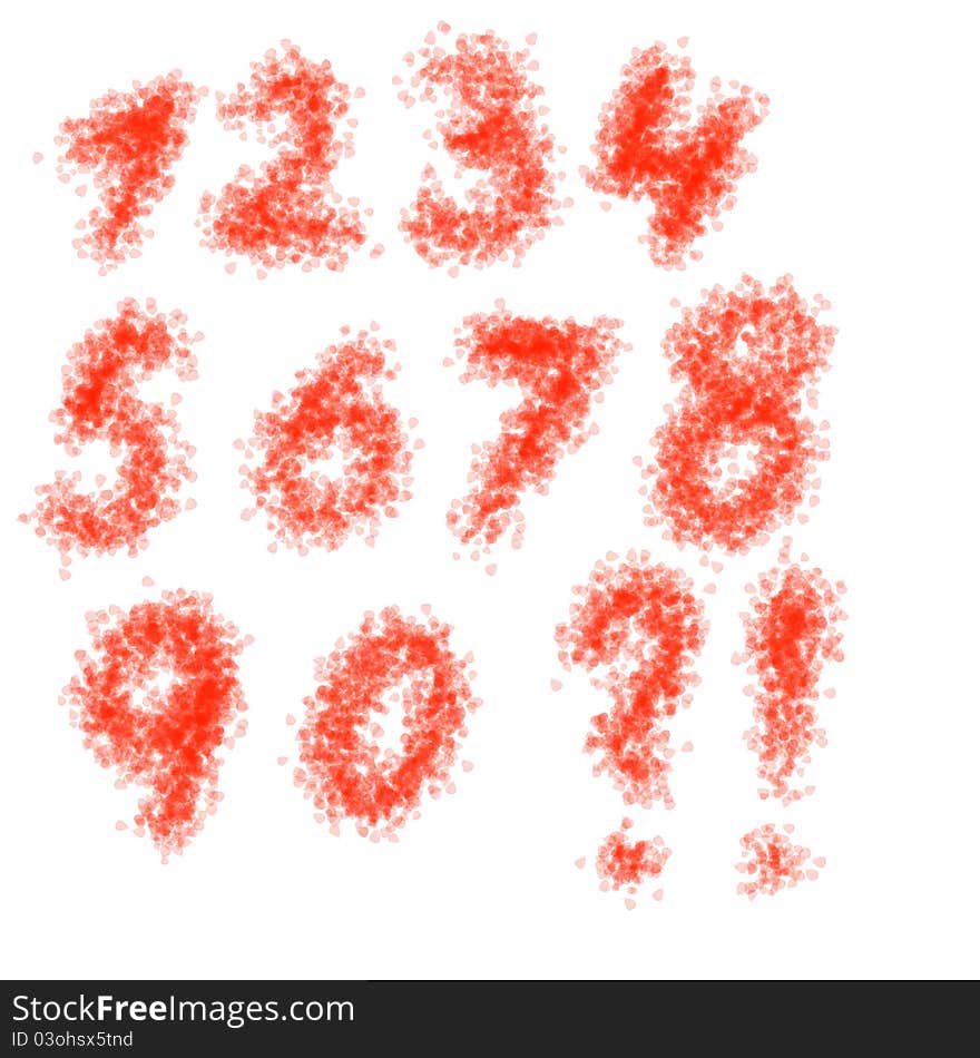 Hand drawn numbers using leaves brush - illustration